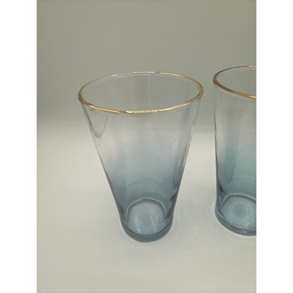 MCM Blue And Clear Vintage Glasses With Gold Rim Rare